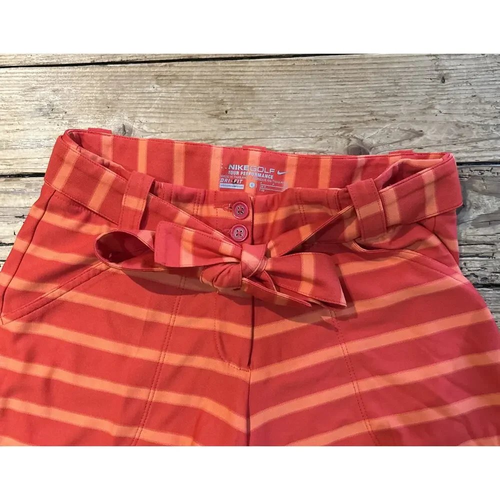 Nike Golf Women’s Orange Striped Tie Waist Gold Shorts Size 4